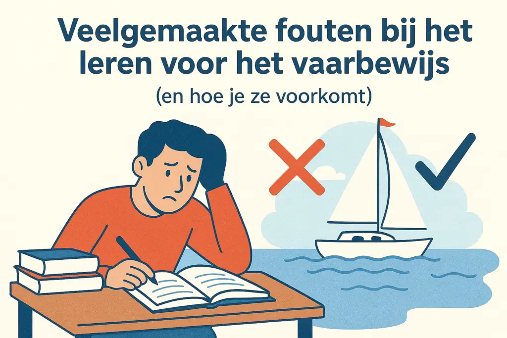 Illustratie van veelgemaakte fouten bij het leren voor het vaarbewijs en hoe je deze voorkomt.