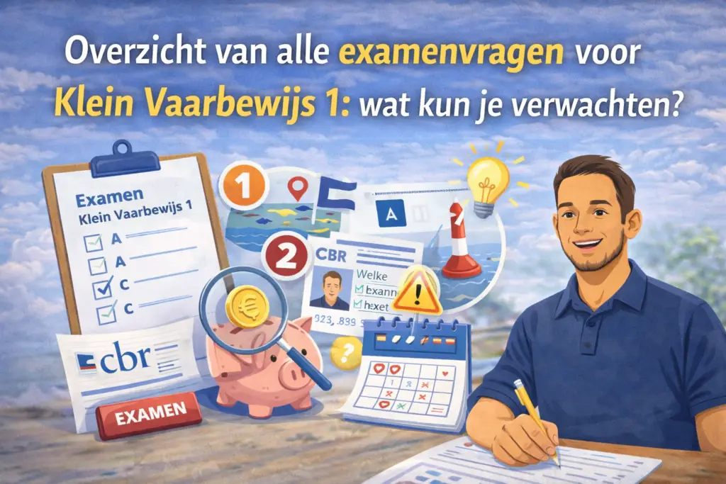 Overzicht van examenvragen en onderwerpen voor het CBR-examen Klein Vaarbewijs 1.