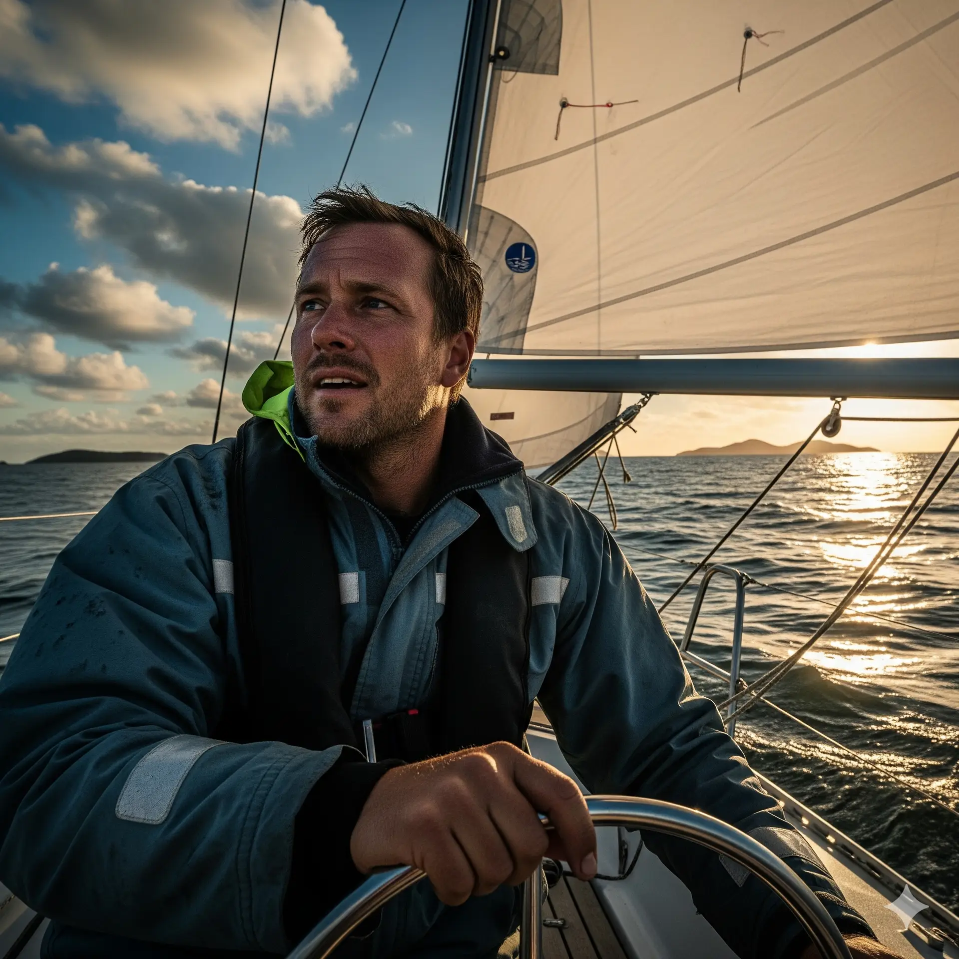Instructeur Bas van Vaarschool Het Kompas aan het roer van een zeilboot