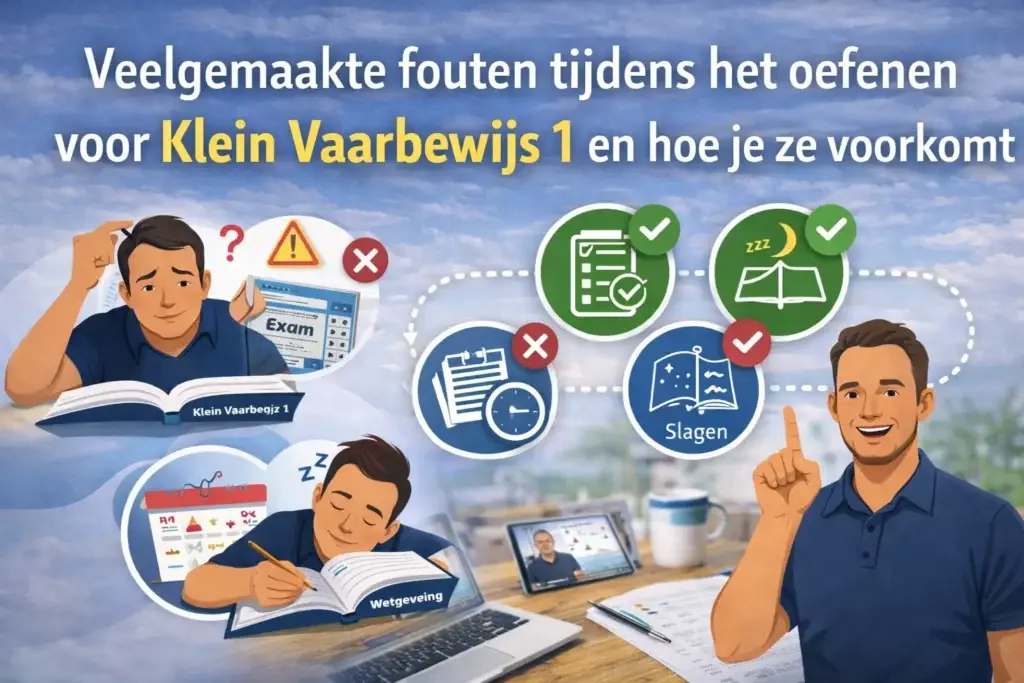 Veelgemaakte fouten tijdens het oefenen voor Klein Vaarbewijs 1 en tips om deze te voorkomen.