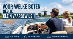 Man en vrouw varen met een motorboot bij uitleg voor welke boten Klein Vaarbewijs 1 nodig is.