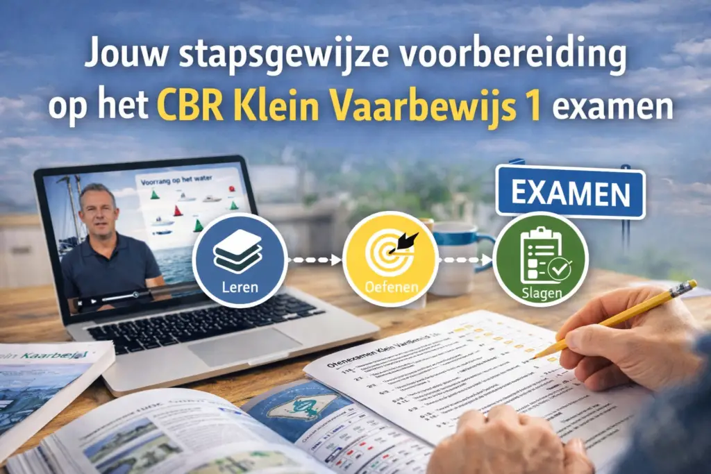 Stapsgewijze voorbereiding op het CBR-examen Klein Vaarbewijs 1: leren, oefenen en slagen.
