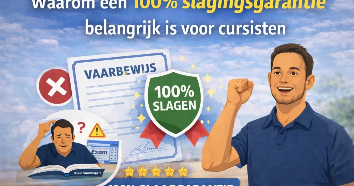 Blije cursist met vaarbewijs en 100% slagingsgarantie voor de vaarbewijscursus.