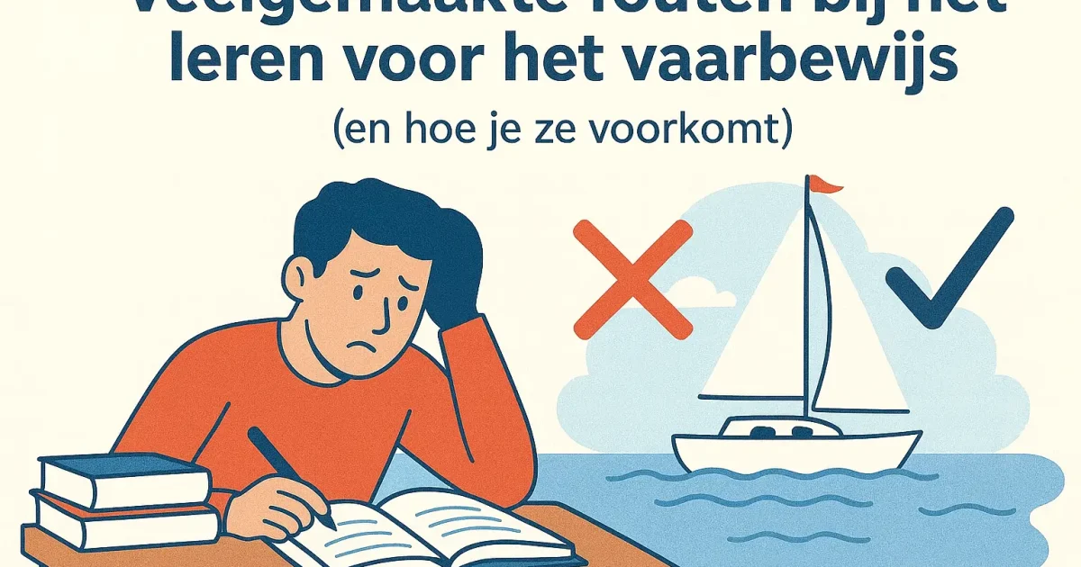 Illustratie van veelgemaakte fouten bij het leren voor het vaarbewijs en hoe je deze voorkomt.