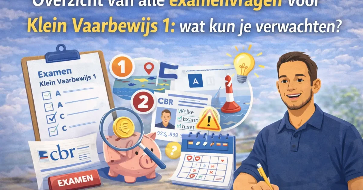 Overzicht van examenvragen en onderwerpen voor het CBR-examen Klein Vaarbewijs 1.