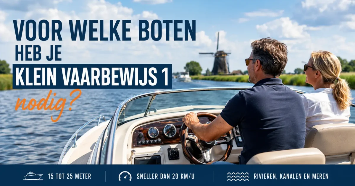 Man en vrouw varen met een motorboot bij uitleg voor welke boten Klein Vaarbewijs 1 nodig is.